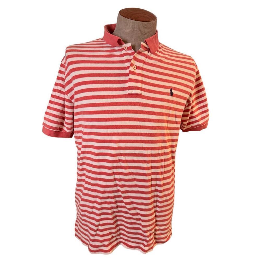 Polo Ralph Lauren Classic Polo Coral & White Stripe Medium Pony